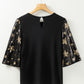 Black Star Sequin Splicing Half Sleeve Top