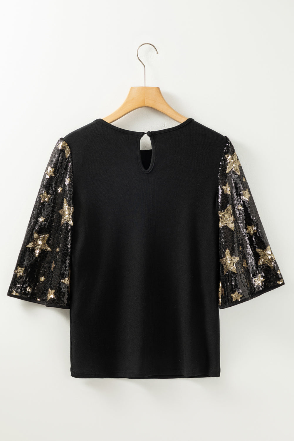 Black Star Sequin Splicing Half Sleeve Top