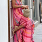 Pink Western Printed Tassel Tie V Neck Wrap Maxi Dress