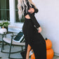 Black Ribbed Twist Cutout Long Sleeve Dress