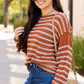 Brown Stripe Drop Shoulder Casual Sweater