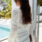 White Hollow Out Crochet V Neck Pullover Sweater