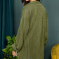 Moss Green Corded Buttons Placket Drop Shoulder Collared Shift Dress