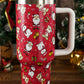 Fiery Red Christmas Print Handled Stainless Steel Tumblers 40oz