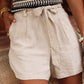 Parchment Tie Waist Casual Linen Shorts