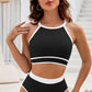 Black Contrast Trim Crisscross Back High Waisted Bikini