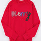 Fiery Red Tinsel Merry Letter Drop Shoulder Baggy Sweater