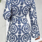 Blue Floral Print V Neck Wrapped Knot Long Sleeve Dress