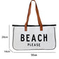 White BEACH PLEASE Print Large Canvas Tote Bag