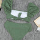 Green Sexy Bubble Sleeves High waisted swimsuits