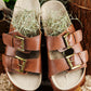 Chestnut Dual Buckle Studded Platform Sandal Slippers