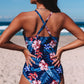 Black Floral Print Mesh Patchwork Criss Cross One-piece Swimsuit