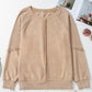 Light French Beige Solid Waffle Knit Patchwork Raglan Sleeve Sweatshirt