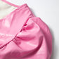 Sachet Pink Pleather Bubble Short Sleeve V Neck Ruffled Hem Mini Dress