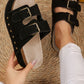 Black Suede Buckle Decor Footbed Sandal Slippers