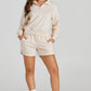 Apricot Casual High Neck Henley Top and Short Outfit