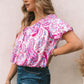 Paisley Pattern Print Puff Sleeve V Neck Blouse