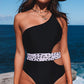 Black Asymmetric Cutout Belted One-piece Swimwear