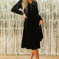 Black Velvet Buttoned Puff Sleeve V Neck Split Midi Dress