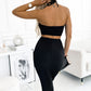 Black Cutout Twist Halter Sleeveless Pencil Midi Dress