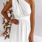 White Sleeveless Ruched High Split Cutout Back Maxi Dress