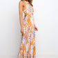 Orange Boho Floral Backless Lace up Sleeveless Maxi Dress