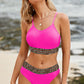 Rose Leopard Mesh Trim 2pcs Bikini Swimsuit