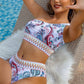 White Boho Paisley Contrast Trimmed One-shoulder Bikini