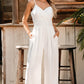 Beige Spaghetti Straps Pleated High Waist Wide Leg Jumpsuit