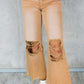 Brown Distressed Hollow-out High Waist Cropped Flare Jeans