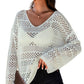 White Hollow Out Crochet V Neck Pullover Sweater