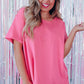 Rose Red Sequined Fringe Wing High-low Hem T-shirt