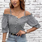 Black Sweetheart Gingham Button Down Cold Shoulder Blouse