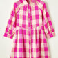 Rose Red Plaid Collared Bracelet Sleeve Shirt Flare Mini Dress