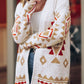 White Aztec Pattern Open Knitted Cardigan