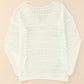 White Hollow Out Crochet V Neck Pullover Sweater