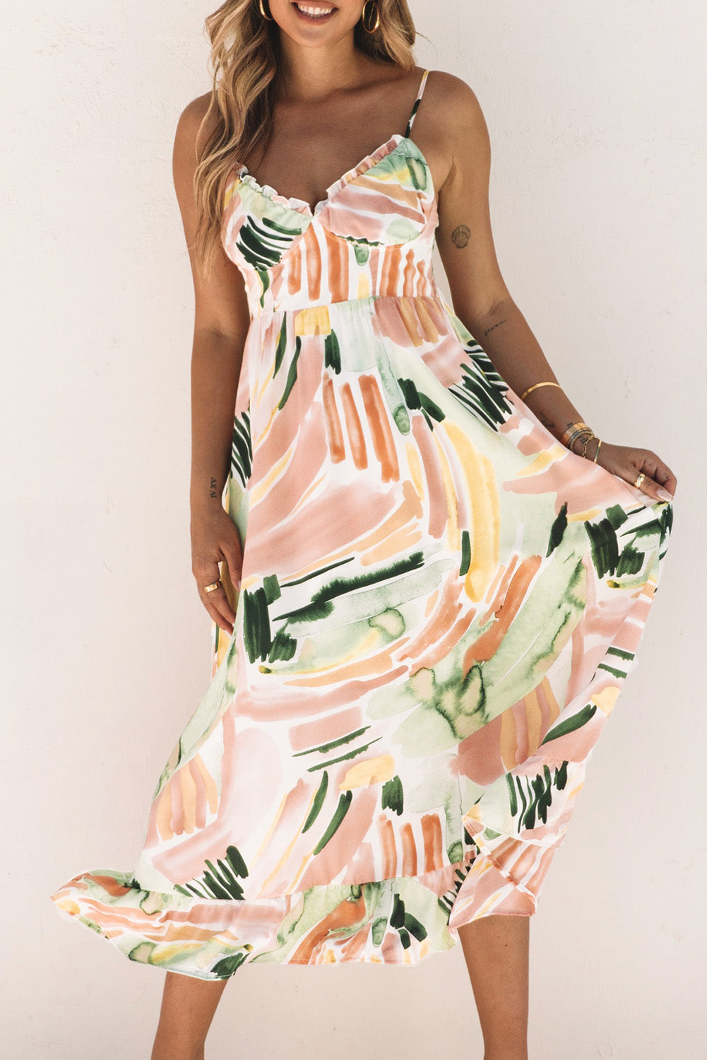 Multicolor Spaghetti Straps Graffti Print Long Dress