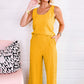 Yellow Crinkled U Neck Tank Top and Wide Leg Pants Set