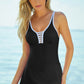 Black Strappy V Neck Side Split One-piece Swimdress