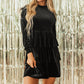 Black Velvet High Neck Tiered Ruffle Mini Dress