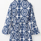 Blue Floral Print V Neck Wrapped Knot Long Sleeve Dress