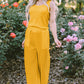 Yellow Crinkled U Neck Tank Top and Wide Leg Pants Set