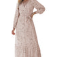 Leopard Surplice Neck Bubble Sleeve Maxi Dress with Sash