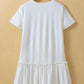 White Frilly Splicing Hem Short Sleeve Casual Dress