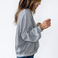 Light Grey Waffle Patchwork Long Sleeve Raw Hem Pullover Top