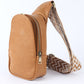 Brown Faux Leather Zipped Crossbody Chest Bag