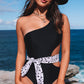 Black Asymmetric Cutout Belted One-piece Swimwear