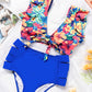 Floral Print Front Tie High Waist Bikini Swimsuit with Ruffles