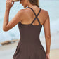 Coffee Knotted Split Skirt One Piece Swim Dress