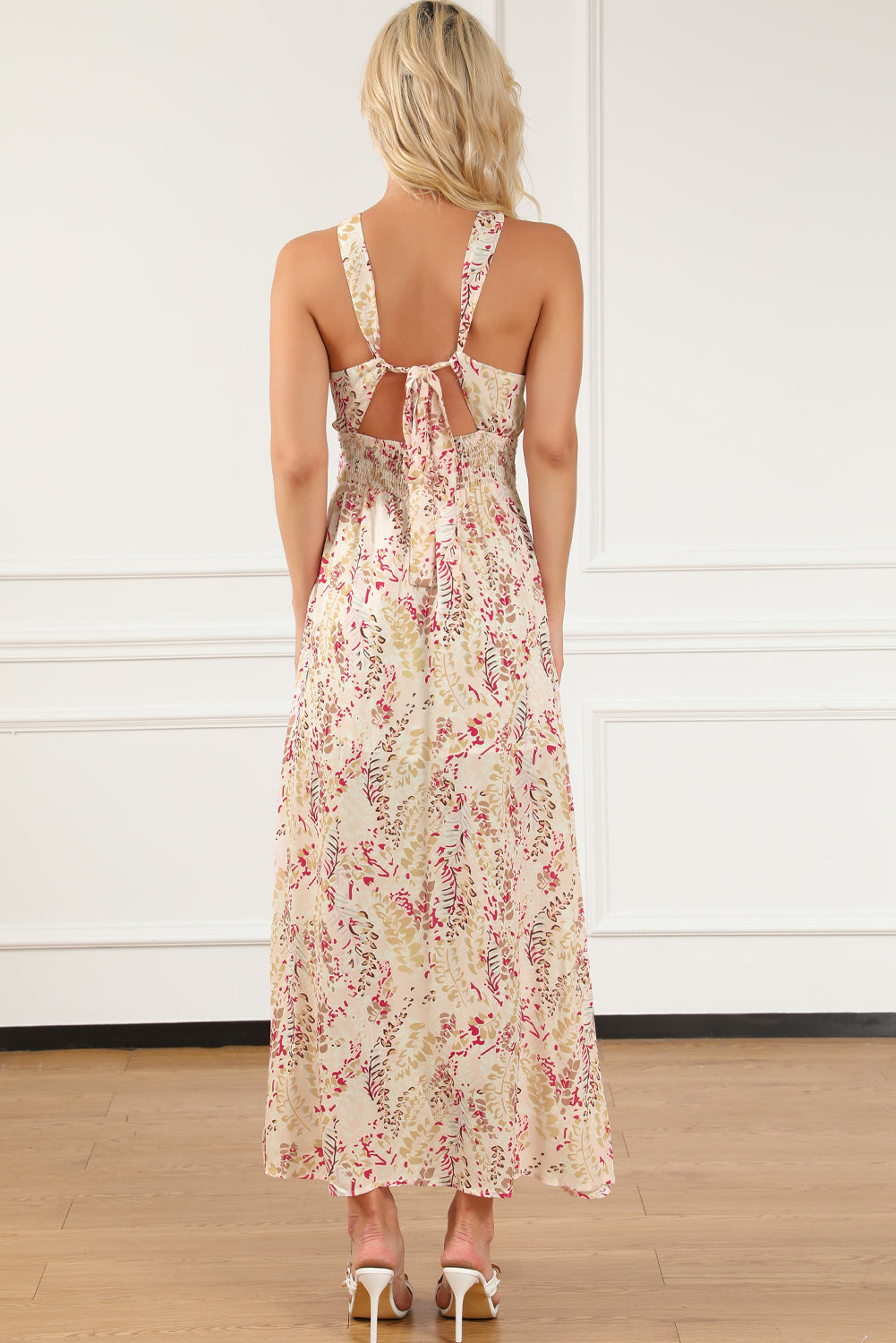 Multicolor Crisscross Backless Long Floral Dress